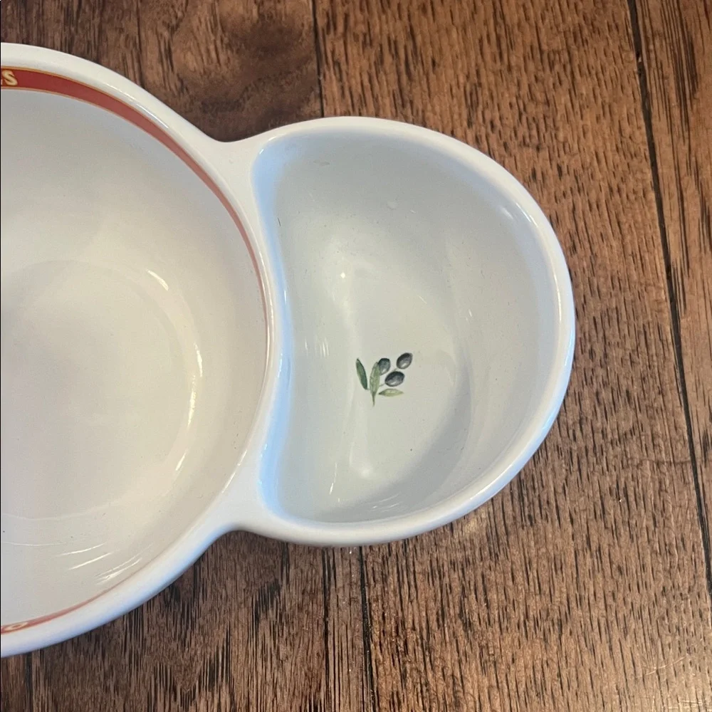 Pottery Barn White and Red Olive Dish